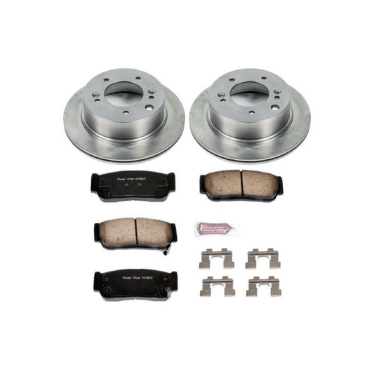 PowerStop OE brake kit for Kia Sorento rear, including brake rotors and pads, designed for 2003-2006 models.