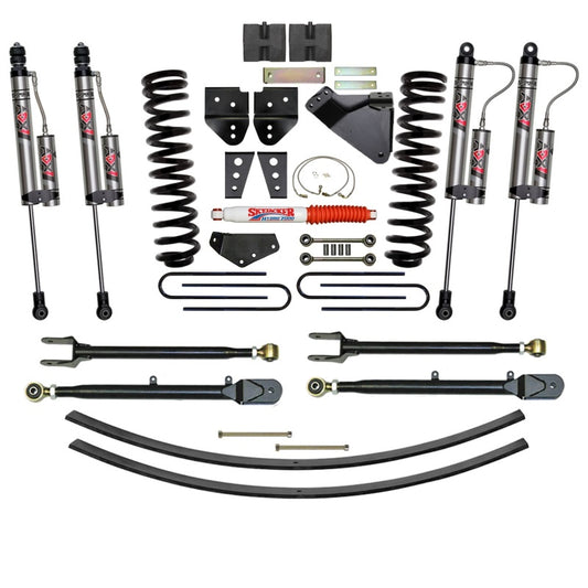 Skyjacker 8.5-inch lift kit for Ford F250 4WD gas truck, showing lifted suspension components and installation parts.