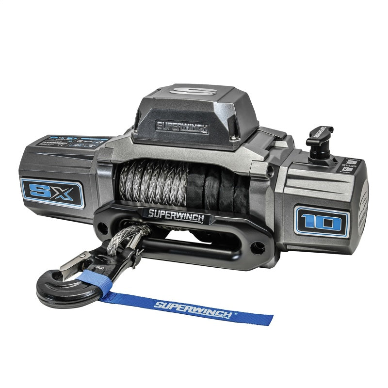 Superwinch 10,000 lbs 12V DC synthetic rope winch with 3/8 inch x 80 ft rope, showcasing rugged winch and synthetic cable.