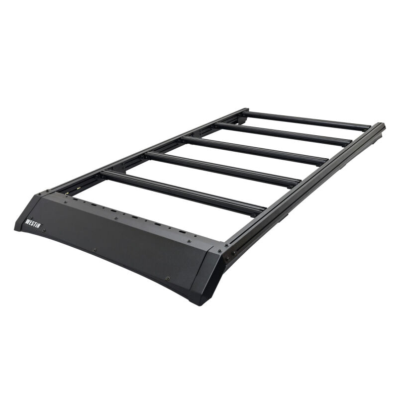 Westin 2026 Toyota Land Cruiser Mesa Roof Rack mounted on vehicle, durable black roof rack for outdoor gear and cargo transport