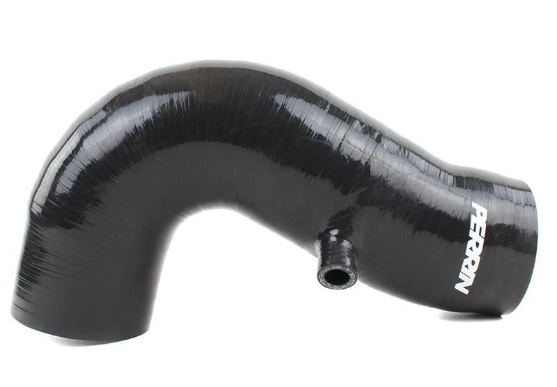 Black Perrin Performance inlet hose for 2017-2020 Subaru BRZ and Toyota 86, manual transmission, showing the smooth, flexible hose.