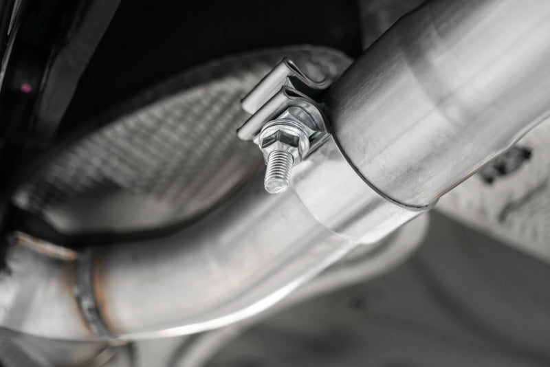 MBRP 19-21 VW Jetta GLI T304 stainless steel 3-inch cat-back dual rear exit exhaust system showing polished tips and piping.