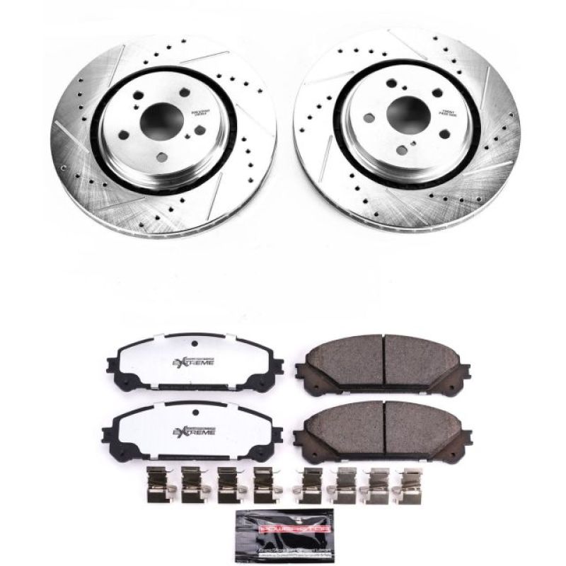 Power Stop Z36 brake kit for Lexus RX350 2016-2018; front performance brake pads and rotors installed in a vehicle.