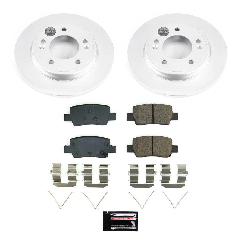 PowerStop rear Z17 coated brake kit for Hyundai Elantra 2021-2023, performance brake components on a vehicle wheel.