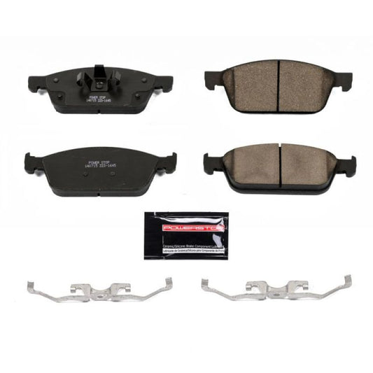 PowerStop Z23 Evolution Sport front brake pads for 2013-2017 Ford Escape with hardware, high-performance brake pads.