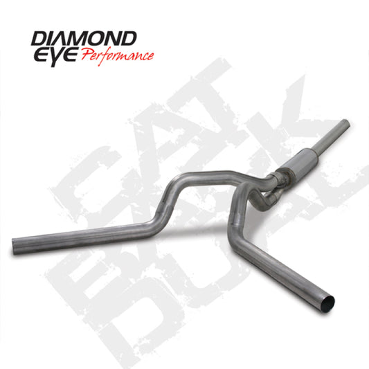 Diamond Eye Performance Catback exhaust system for 2004.5-2007.5 Dodge Cummins 600, dual stainless steel pipes, shown in image.