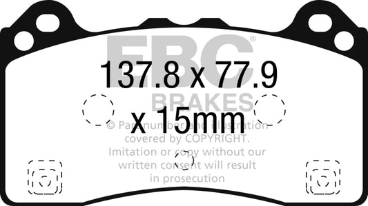 EBC Redstuff Ceramic Brake Pads for Ford Focus RS 2016-2018, low dust front performance brake pads with red ceramic friction material