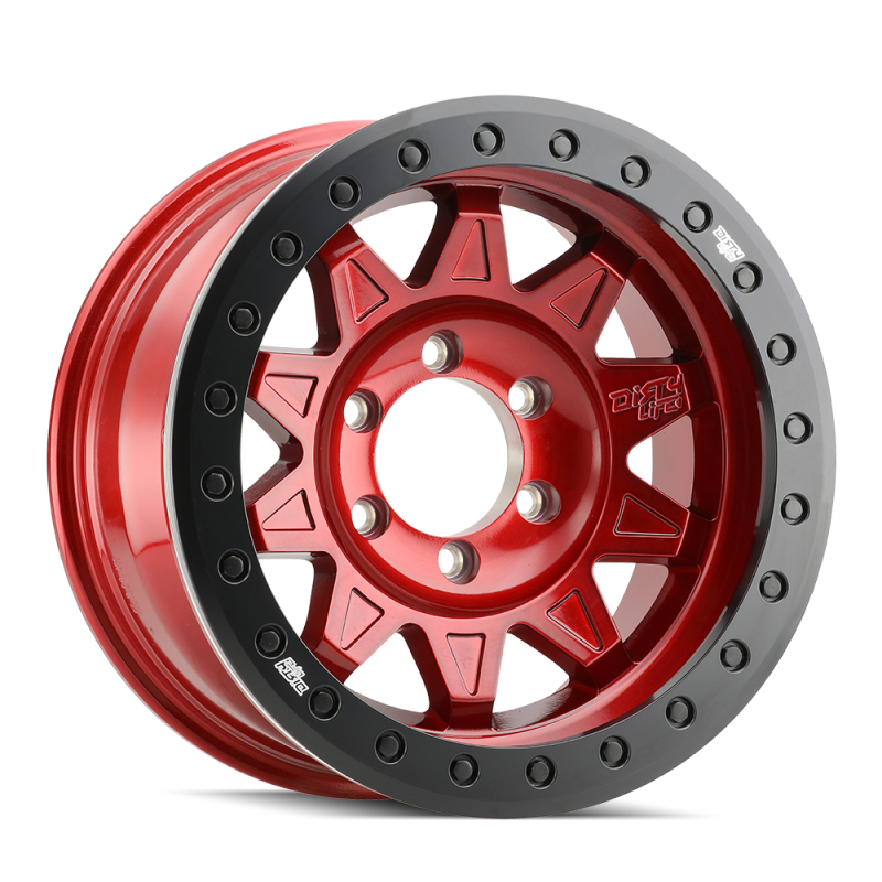 Dirty Life 9302 Roadkill Race 17x9 beadlock wheel in crimson candy red with 5x127 bolt pattern, -14mm offset, cast wheel design