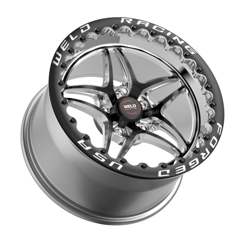 Weld S81 Beadlock forged wheel, 15x9 inches, black center with polished shell, 5x114.3 bolt pattern, black SBL MT style.