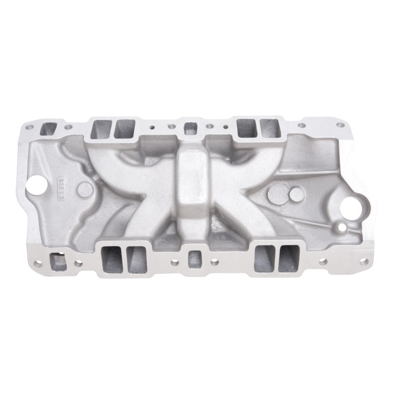 Edelbrock Performer EPS intake manifold for Small-Block Chevy with oil fill tube and breather, designed for automotive engine performance.