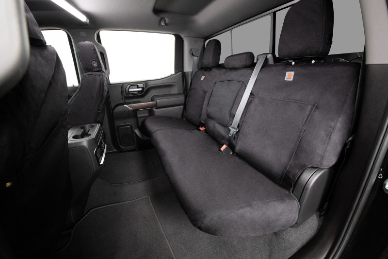 Covercraft Carhartt Super Dux front seat cover for Toyota 4Runner in black, designed for durable seat protection and a custom fit.