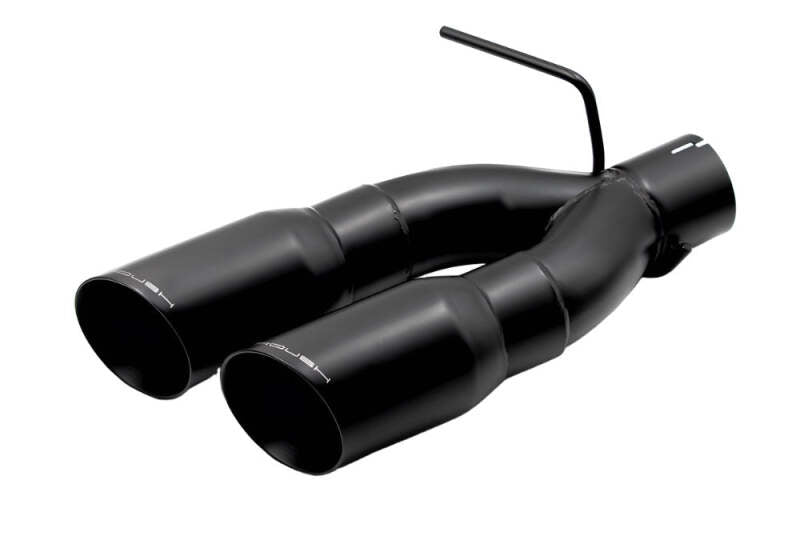 Roush black exhaust Y tip kit for 2021-2024 Ford F-150 5.0L truck, featuring 4-inch tips with a sleek black finish.