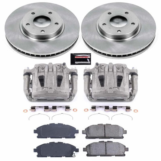 PowerStop OE front brake kit with calipers for Nissan Quest (2011-2017), includes brake rotors and calipers.