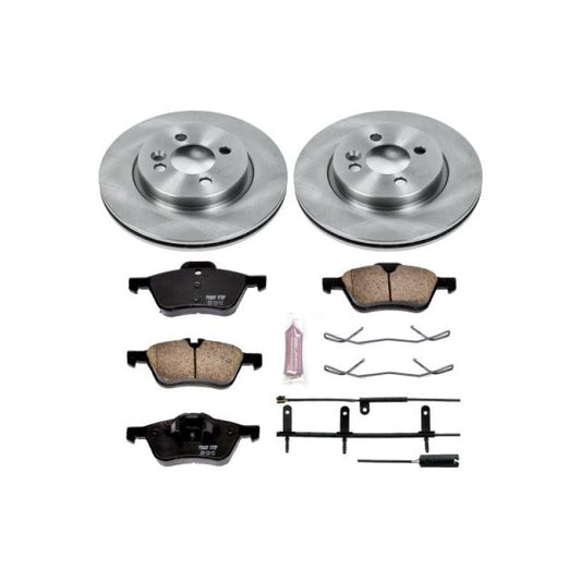 PowerStop OE front brake kit for 2007-2008 Mini Cooper, including brake rotors and pads for enhanced stopping power.
