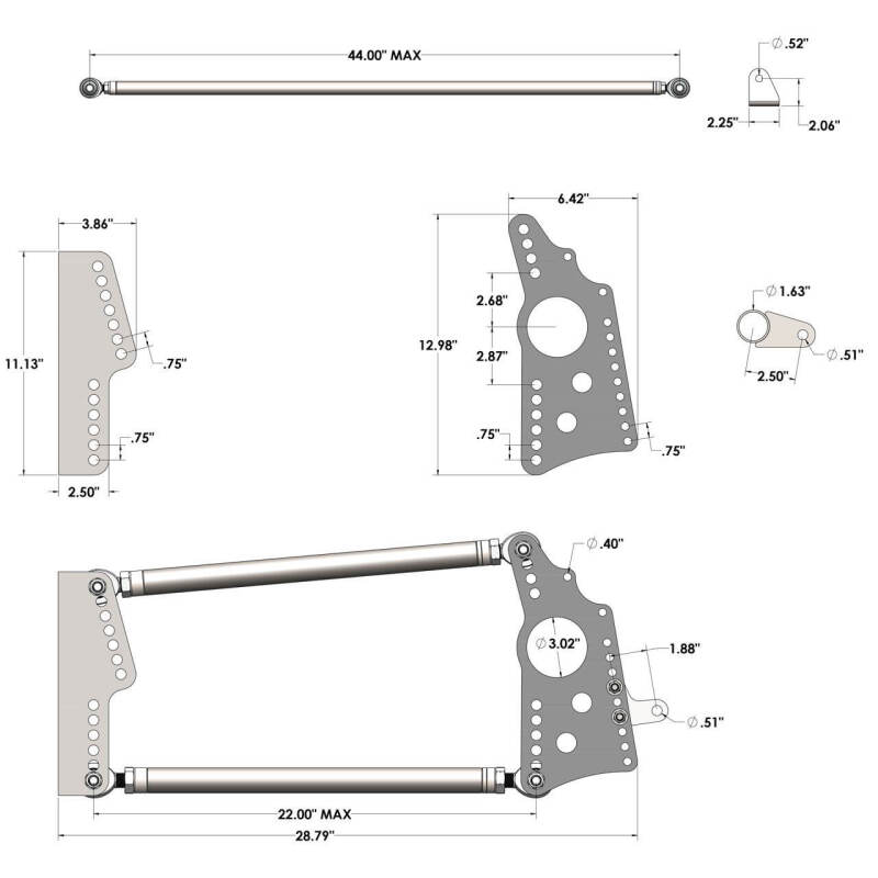 QA1 HD Pro Rear Drag 4-Link System - No Shocks/Springs