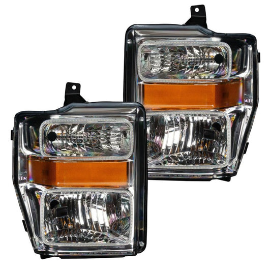 Oracle Ford F250 2008-2010 chrome halo headlights with pre-assembled design and BC1 controller for enhanced visibility and style.