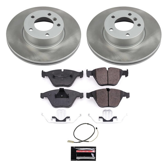 PowerStop front semi-coated rotor kit for BMW X1 (2013-2015) with performance brake components and blank rotors.