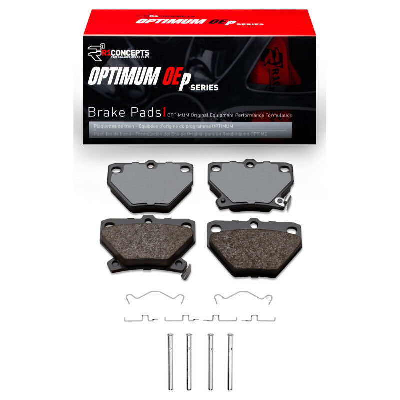 R1 Concepts Pontiac Vibe rear brake pads and hardware kit, OE quality, for reliable stopping power and easy installation.