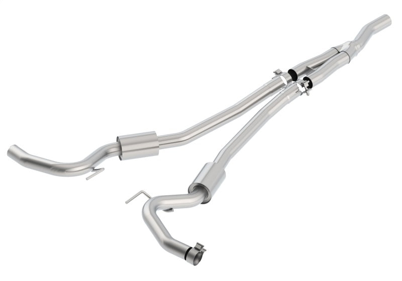 Ford Racing 2018 Mustang 2.3L Ecoboost cat-back sport exhaust system with black chrome tips, shown installed on the vehicle.