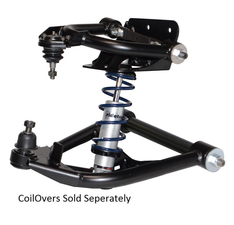 Ridetech 73-87 Chevy C10 front StrongArm control arms, upper and lower, for coilover suspension, with visible metal components.