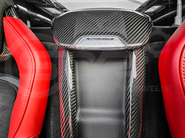 2020-Present Corvette C8 Coupe Models | GM Factory Style CARBON FIBER Interior Console Waterfall Lower Speaker Grille Trim Cover With Corvette Logo