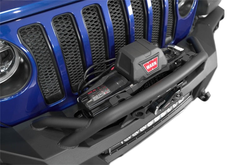 Addictive Desert Designs steel rear bumper for Jeep Wrangler JL and Gladiator JT with winch compatibility, matte finish with rugged design.