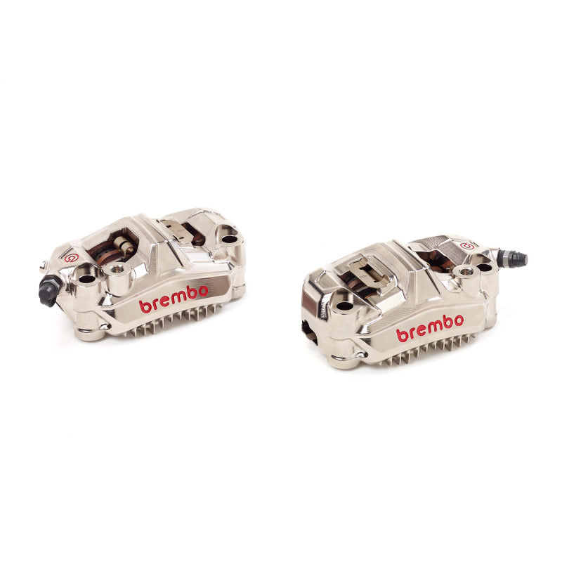 Brembo GP4 Moto GP brake caliper in black with Brembo Powersports branding, mounted on motorcycle disc brake.