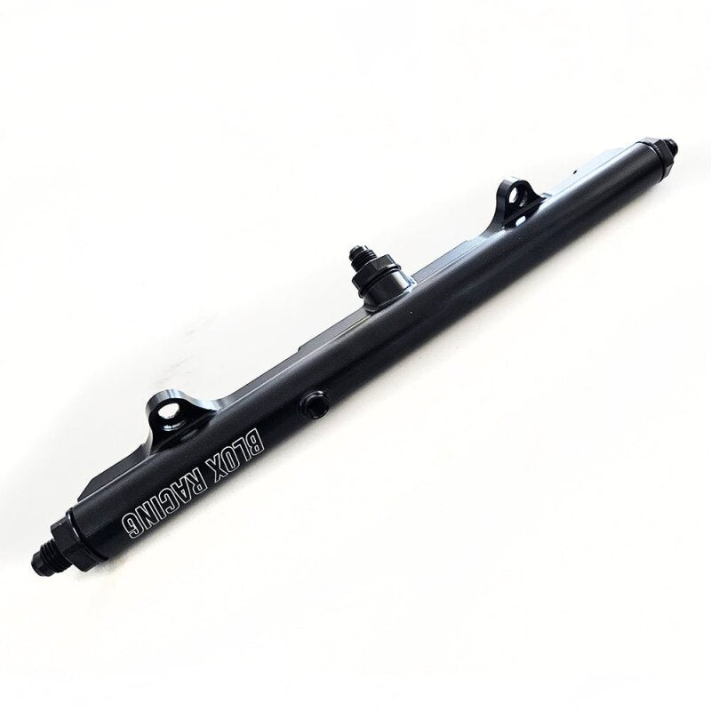 BLOX Racing Honda K-Series Xtreme aluminum fuel rail in black, with sleek design and mounting hardware for performance engines.