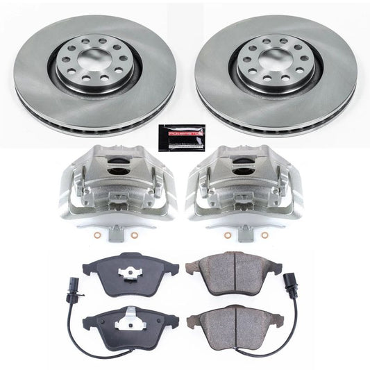 PowerStop OE brake calipers for Audi A4 Quattro 2005-2009 front Autospecialty kit with calipers in a vehicle setting