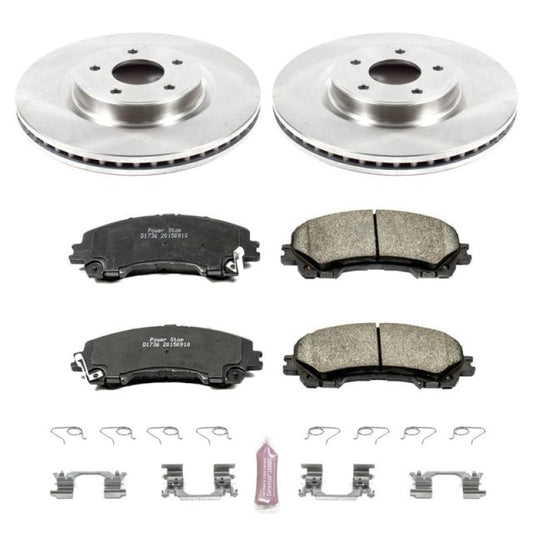 PowerStop OE brake kit for 2014-2019 Infiniti Q50 front brakes with rotors and pads, automotive brake components.