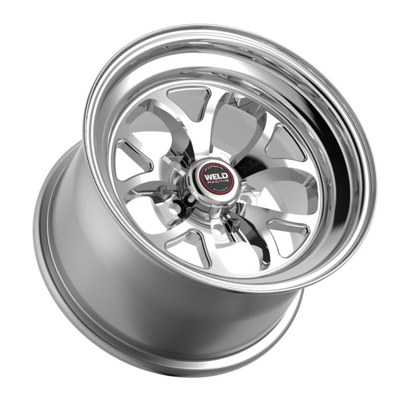 Weld S76 forged wheel with 15x4 inch size, 5x114.3 bolt pattern, polished center and shell, non-BL wheel design.