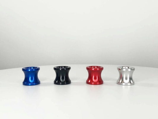 Red Vortex Racing Swingarm Spools for 6mm swingarms, motorcycle racing accessories attached to the swingarm for stability.