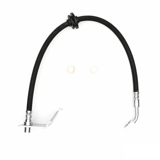 DFC Pontiac GTO front-left brake hose from the brake line kit, showing the flexible rubber and metal fittings.