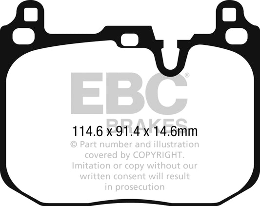 EBC 2014+ Mini Cooper John Cooper Works Ultimax2 front brake pads, OE quality, with detailed metal backing and friction material