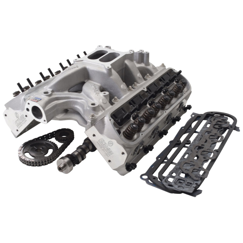 Edelbrock Ford 351W top end kit with RPM Xtreme heads and roller camshaft, high-performance engine components for 460+ HP.