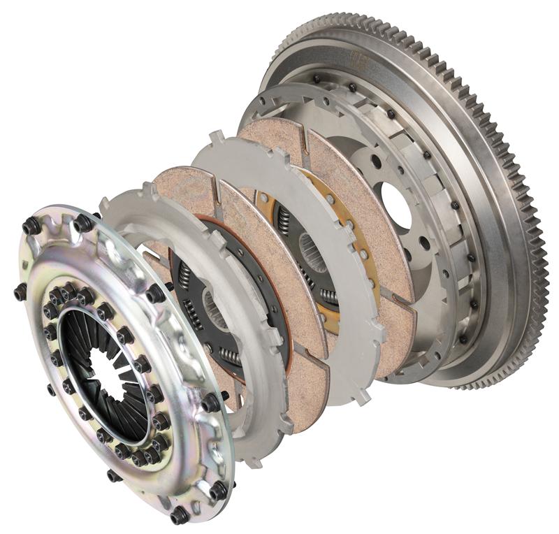 OS Giken twin plate clutch kit for Nissan Skyline GT-R R32 and R33, featuring high-performance clutch plates and assembly parts.