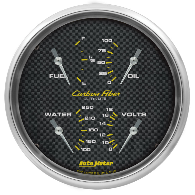 AutoMeter Carbon Fiber Quad Gauge 5in. 0 Ohm (E) - 90 Ohm (F) Electric