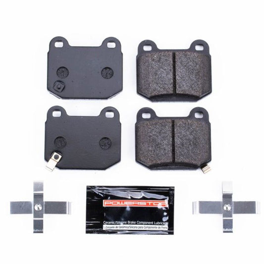 PowerStop rear track day brake pads for 2003-2005 Infiniti G35, high-performance racing brake pads with detailed backing plate