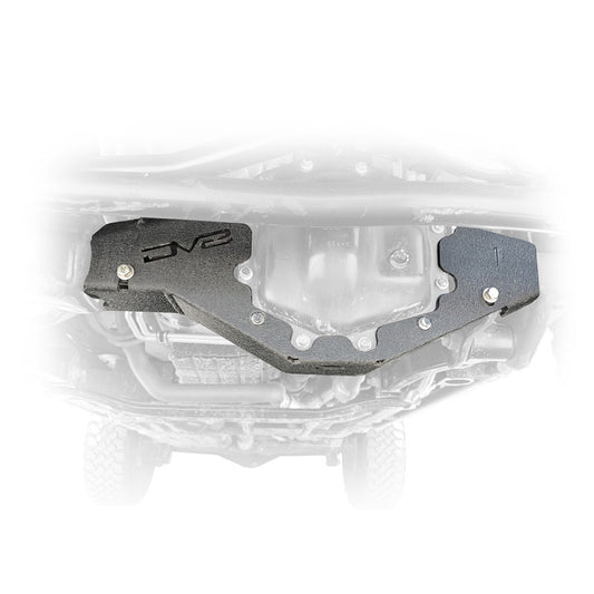 DV8 Offroad Jeep Wrangler JL front differential skid plate for Dana 44, durable protective metal undercarriage component.