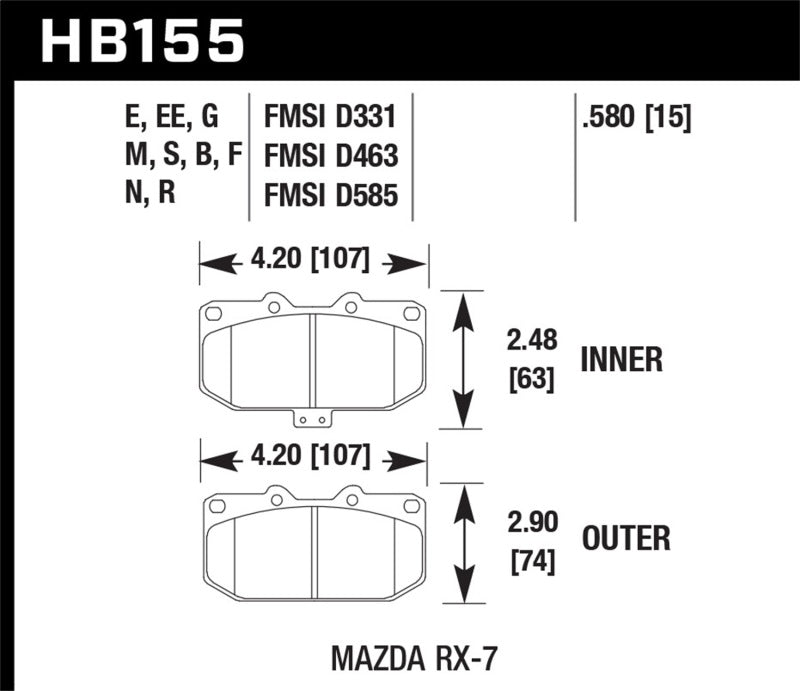 Hawk Performance Mazda RX-7 D331 DTC-30 racing brake pads for high-performance motorsports braking systems