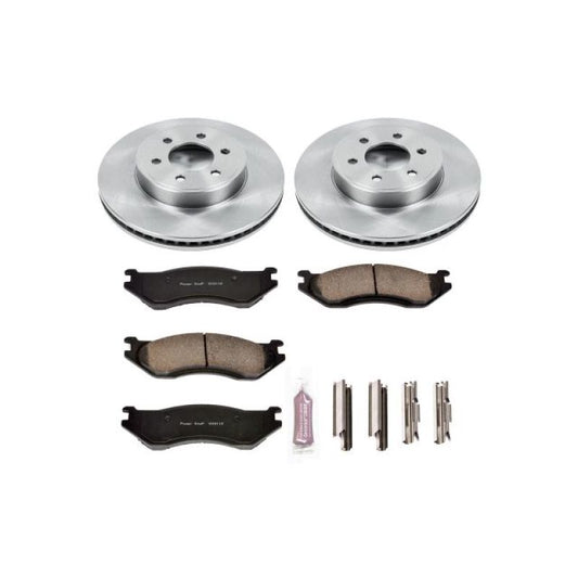 PowerStop OE front brake kit for 2003 Dodge Durango with new rotors and brake pads, installed on the vehicle.