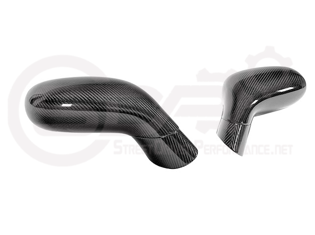 Set of four dry carbon fiber side mirror cap covers for 2005-2013 Chevy Corvette C6, tape-on style by Street Driven Performance.