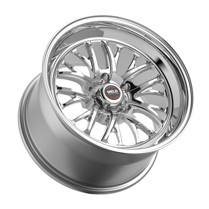 Weld S82 forged wheel, 18x9 inches, 5x120.65 bolt pattern, black center with polished shell finish on a car wheel.