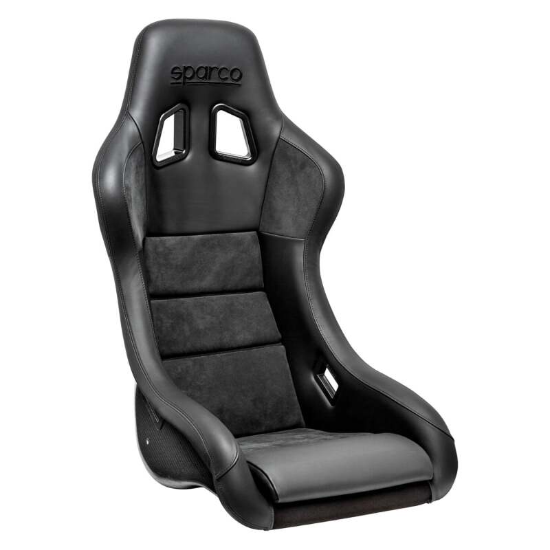 Sparco QRT-C race seat in black carbon fiber with black upholstery, designed for high-performance racing and support.