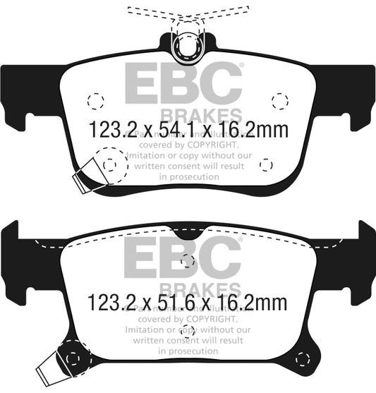 EBC 2016+ Buick Envision 2.0L Turbo Ultimax2 rear brake pads, OE type, showing the brake pad set with metal backing and friction surface.