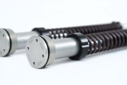 Ohlins FXD Harley Dyna Showa NIX 22 Cartridge Kit with springs for custom and heritage models, includes installation components.