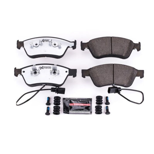 PowerStop Z26 extreme street brake pads with hardware for 2009-2011 Audi A6 Quattro front brake system, performance replacement parts.
