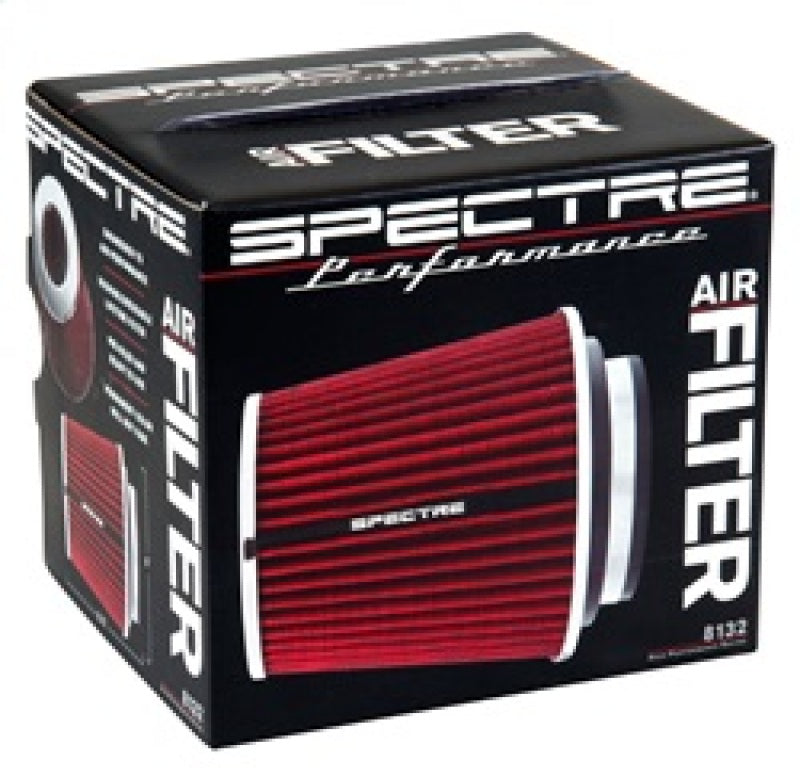 Spectre adjustable conical air filter in red, 5-1/2 inches tall, fits 3 to 4-inch tubes, universal fit for automotive air intake systems