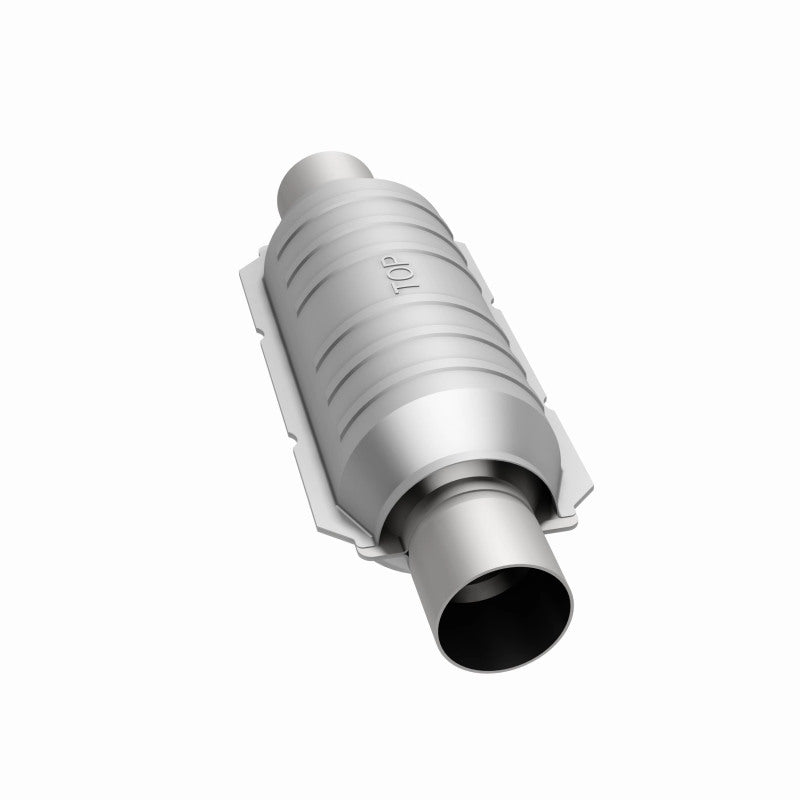 MagnaFlow universal catalytic converter with 2-inch inlet and outlet, 11-inch stainless steel body, for vehicle exhaust systems
