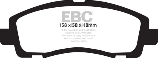 EBC Redstuff front brake pads for 2009-2014 Acura TL 3.5 performance braking system, showing the red friction material and metal backing plate.